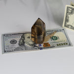 crystals healing Dark Gold Clean Citrine Tower with "4444" Serial Number $100 Bill Crystalz.com
