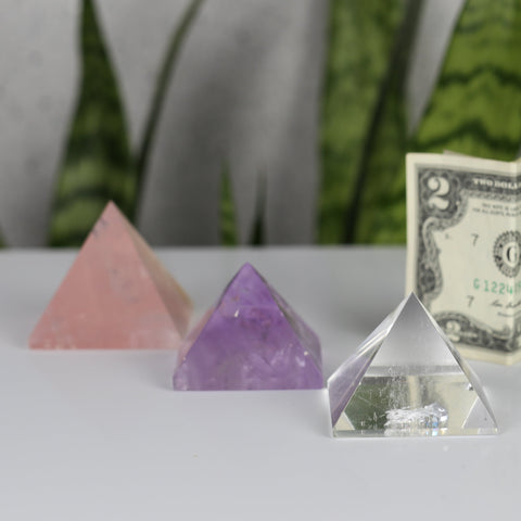crystals healing Large HIGH Quality - Clear, Amethyst, and Rose Pyramid Set Crystalz.com