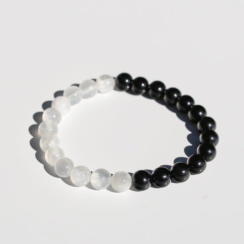 crystals healing Yin Yang Selenite - Black Obsidian Bracelet Crystalz.com